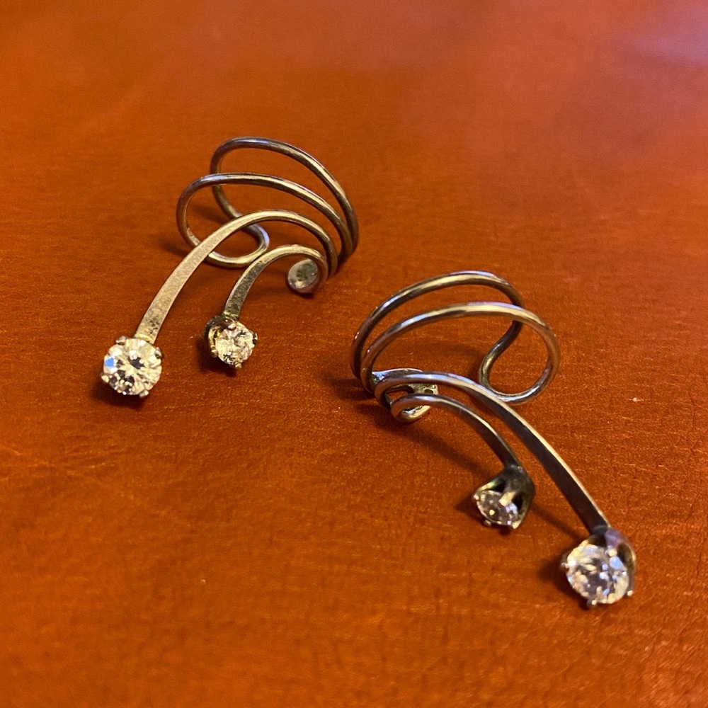 Silver crystal ear cuffs